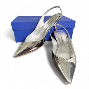 Stuart Weitzman Eva 50 Silver Heels 9B – New in Box + Dust Bag